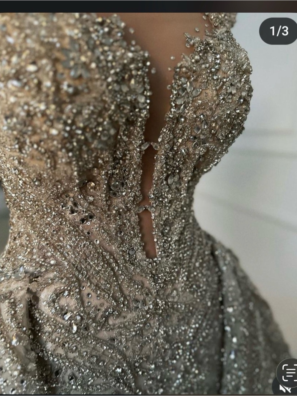 Crystal-Embellished Champagne Wedding Dress with Plunging Bodice